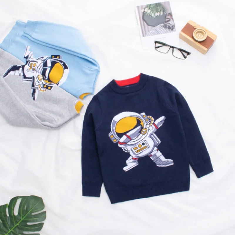 Toddler Kids Boy Clothes Autumn Winter Sweater Fashion Knitted Baby Boys Knitwear Sweaters Astronaut Cartoon Children Outerwear