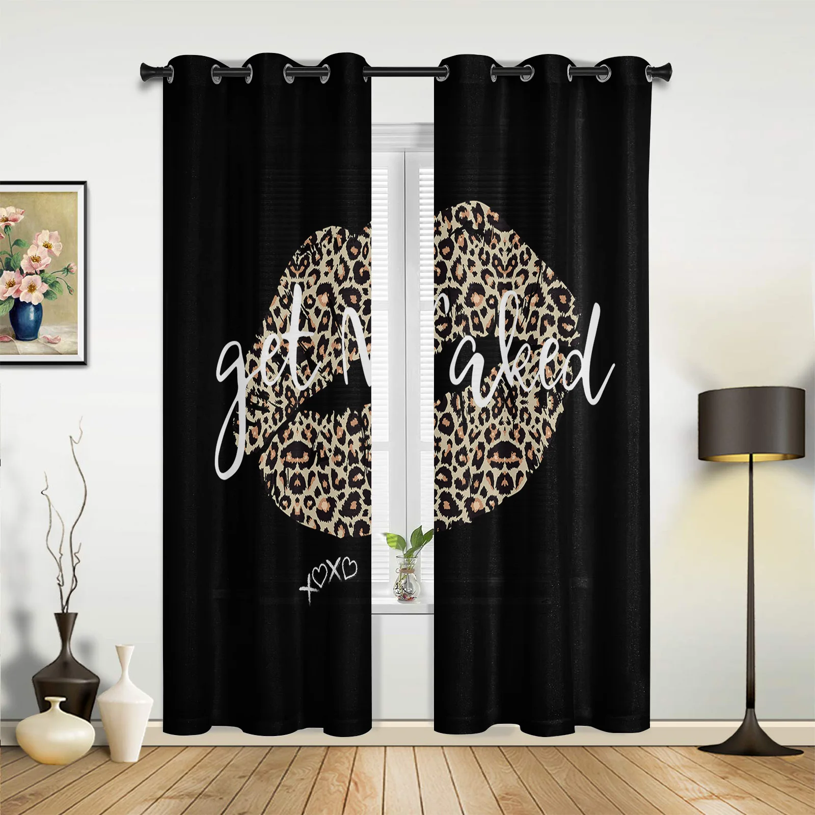 Sexy Lips Leopard Graffiti Large Curtains For Living Room Window Curtain Bedroom Kitchen Balcony Gazebo Curtain Room Divider