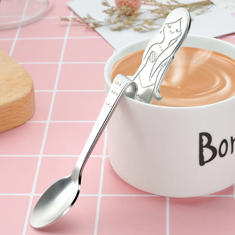 Jieshi 304 stainless steel creative suspended cartoon mermaid coffee spoon retro cutlery creative spoon