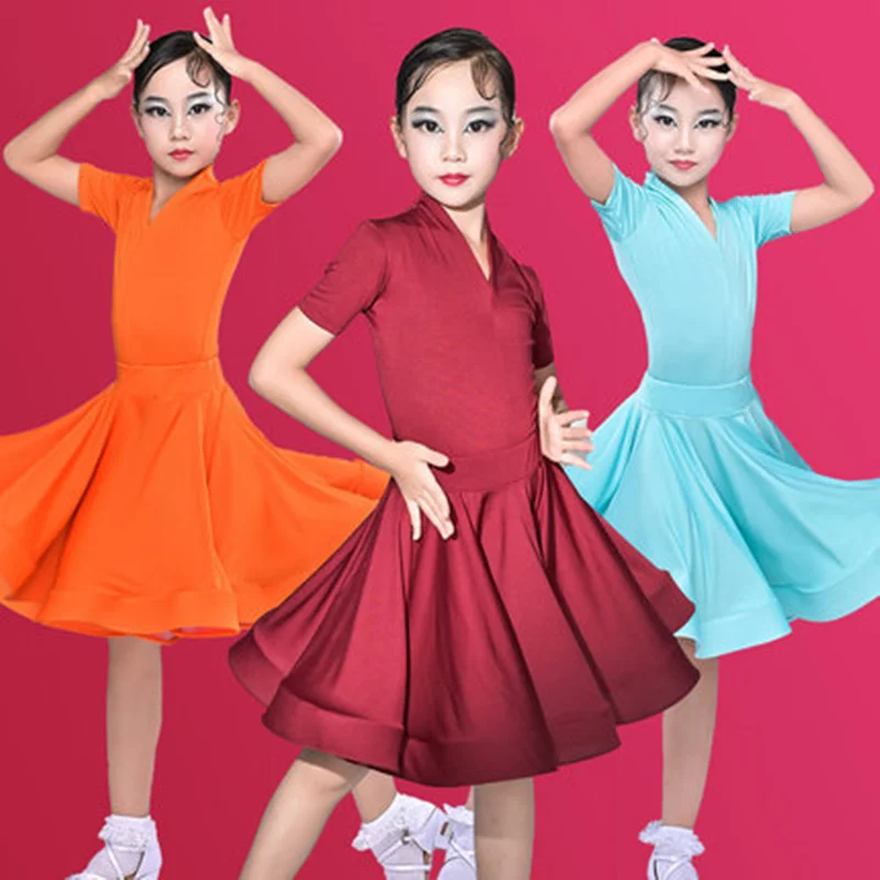 Traje de entrenamiento de baile latino para niños, vestido de baile latino, vestidos de baile de salón para niños, falda superior de Tango para Salsa, Rumba, Cha, Samba