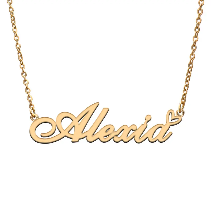 Alexia Love Heart Name Necklace for Women Stainless Steel Jewelry Personalized Nameplate Pendant Femme Mother Girls Gift