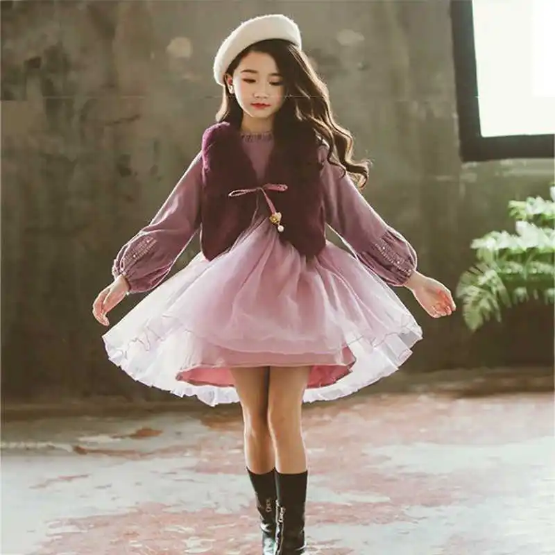 Elegant Autumn Dress Princess Long Sleeve Tutu Dress Children Birthday Party Clothing Kids Spring Dresses For 10 Years Old Girls