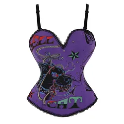 Purple sexy cotton corset with straps for women overbust waist cincher bustiers tops shaperwear victorian party burlesque corset