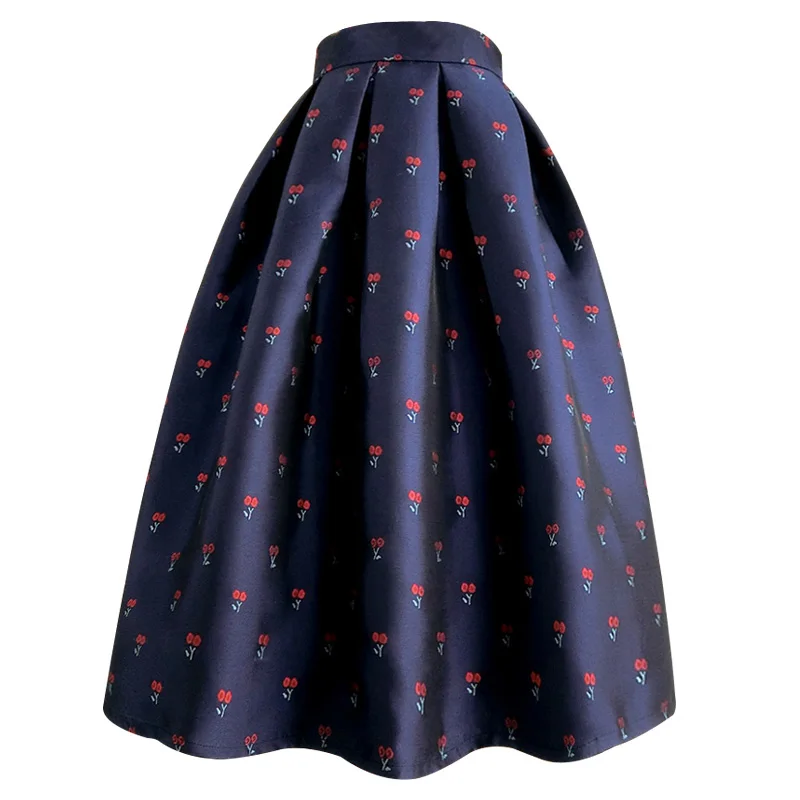 Spring autumn embroidered cherry ball gown skirt women high waist Jacquard party vinatge umbrella skirt