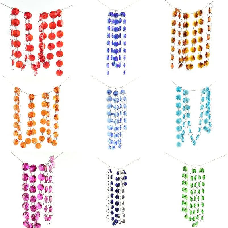 

50meters 14mm Octagon Beads Crystal Curtain Chains Crystal Garland Strands Red Green Aquam Suncatacher for Wedding Decoration