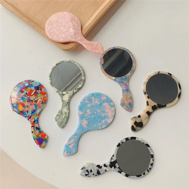 Hand Mirror SPA Salon Compact Acetic Mirrors Cosmetic Handheld Circular Mirror With Handle Acetic Acid Material Makeup Mirror