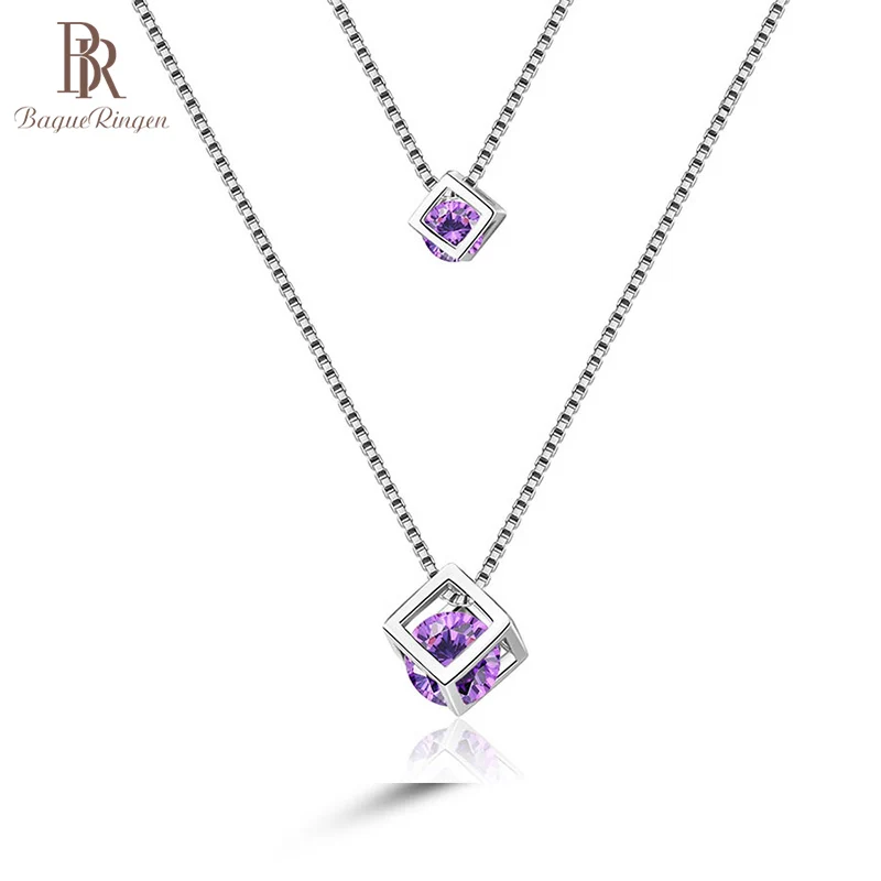 

Bague Ringen Charms Double Necklace for Women Jewelry with Gemstones Artificial Amethyst Zircon Pendant female Clavicle Chain