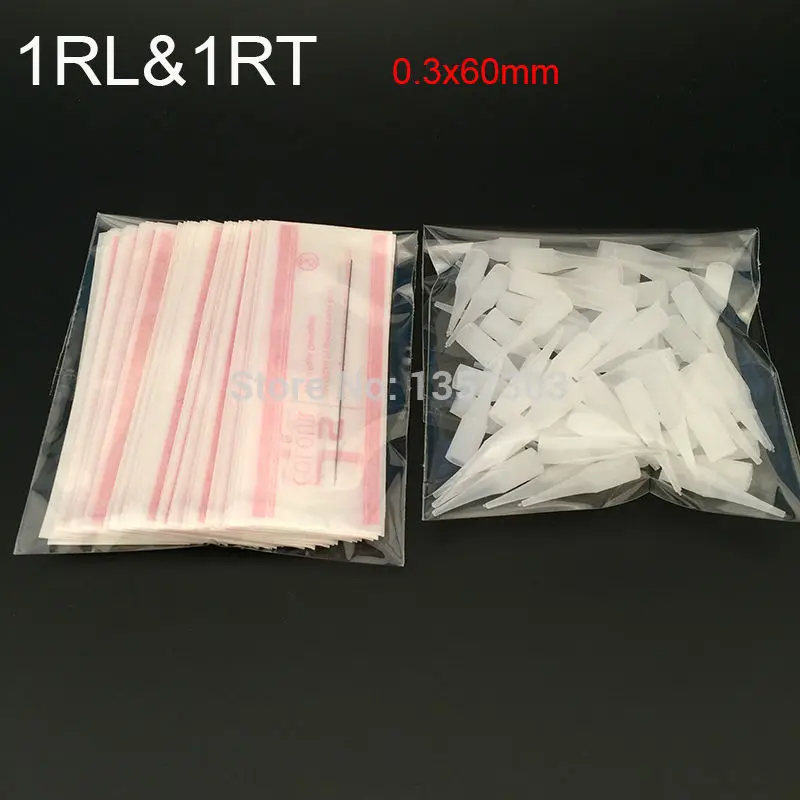 1R 0.3*60mm (needles + tips each 50pcs ) Promotional Professional Permanent Makeup Machine Needles With Tips Caps -PM-T-1R-50