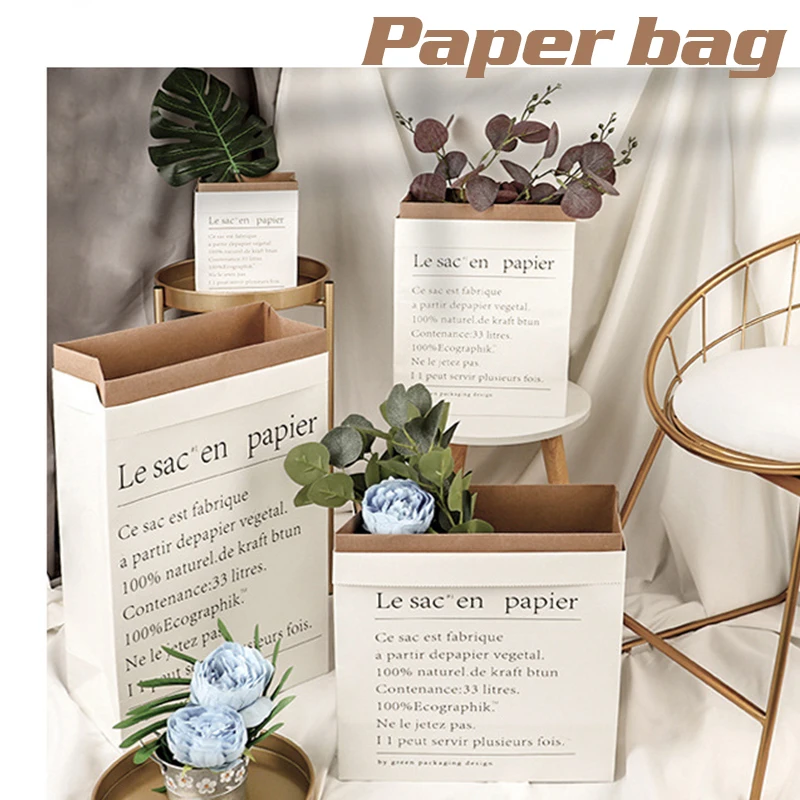 DIY Home Decor Vase Dried Plant Basket Wedding Party Kraft Paper Bag Flowerpot Artificial Flower Fruit Nordic Style