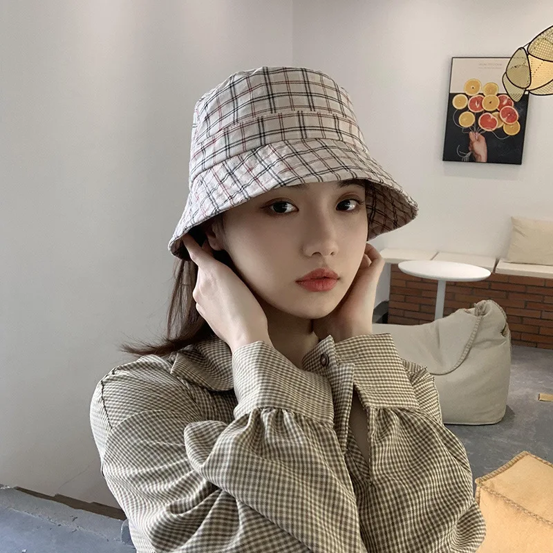 Spring and Summer Fashion Women's Cap Women Bucket Hat Colorful Check Pattern Women Fisherman's Caps Cotton Sunshade Casual Hats