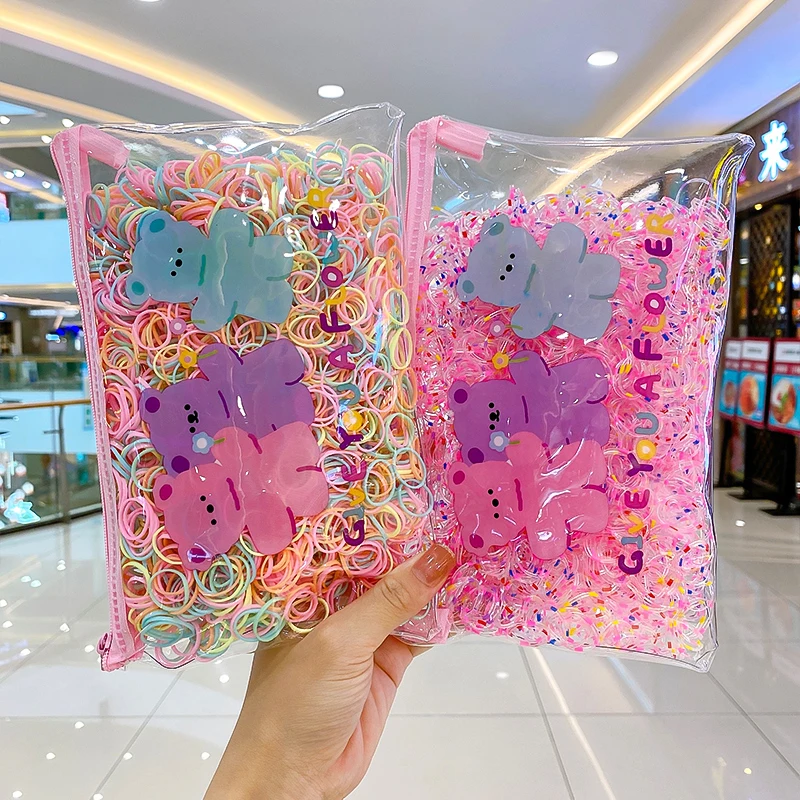 1000/2000 Pcs/Box Children Cute Colors Disposable Rubber Band Bbay Girls Lovely Soft Scrunchies Hair Bands Kids Hair Accessories