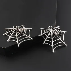 6pcs Silver Color 47x43mm Spider Web Charms Halloween Gift Pendant Fit DIY Handmade Alloy Punk Jewelry Making Finding Supplies