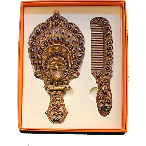 

Fethiye Gift decorative Hand Mirrors Metal Hinged Mirror and Comb