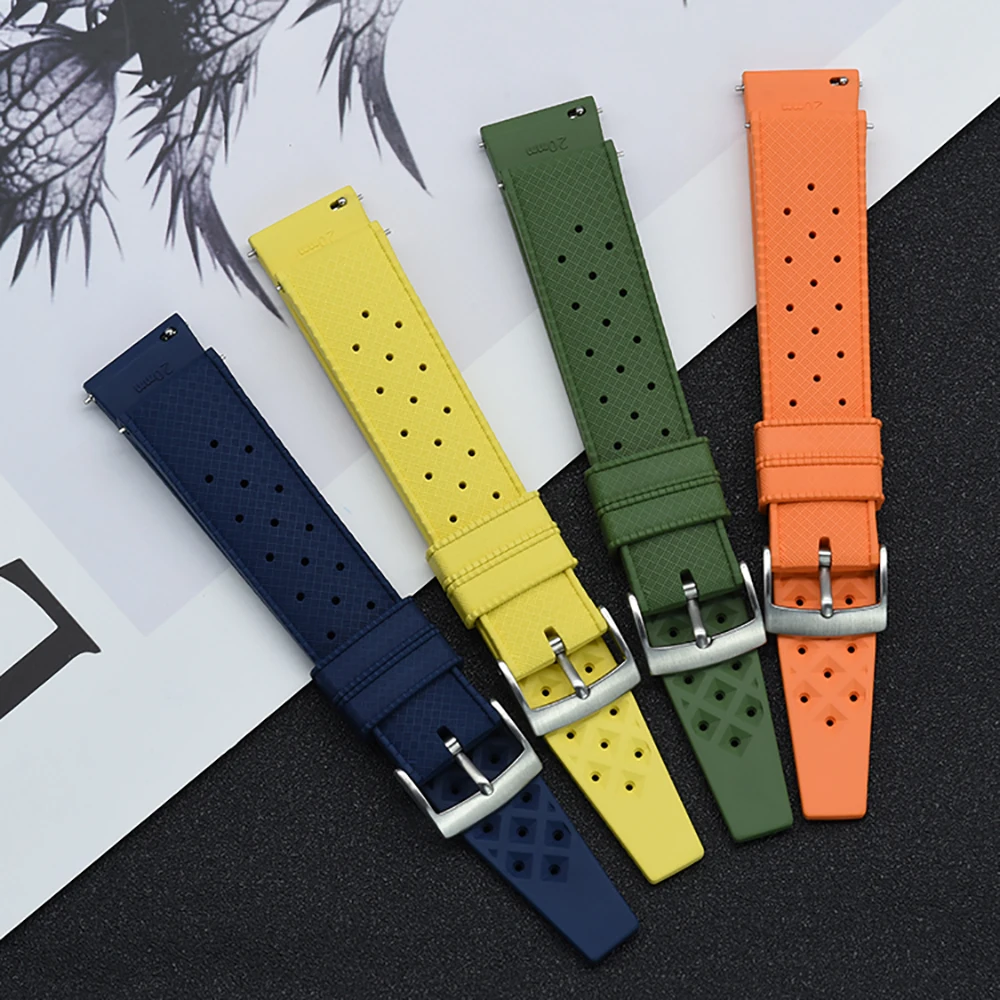 Premium-Grade Tropical FKM Rubber Strap Quick Release Watch Band 18mm 20mm 22mm Rubber Tropic Strap Smart Watch Strap