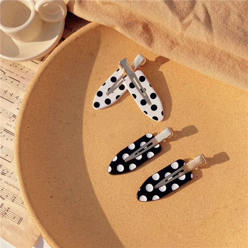 No Bend Seamless Hair Clips White Black Polka Dot Side Bangs Acetate Barrette Makeup Accessories Women Girls Styling Hairpins