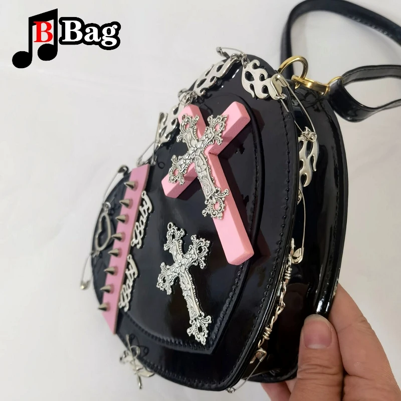 Harajuku Y2K Gothic Woman Heart Shoulder Bag Tote Messenger Bag Spice Girls Street Hip hop Punk Cross Handbags Purses Female