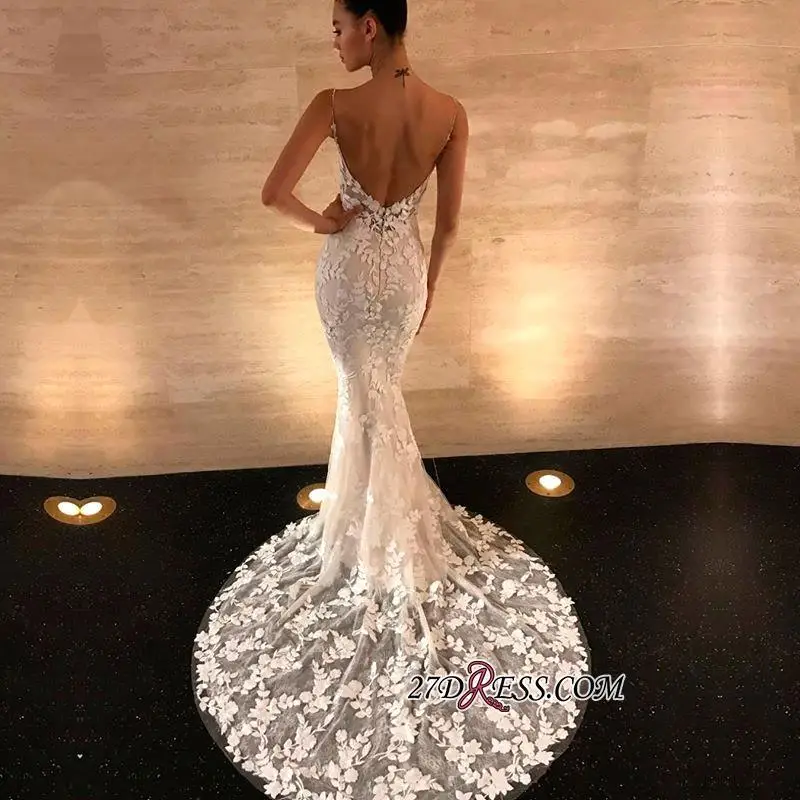 Vestido De Noiva Sereia Sexy Backless Lace Mermaid Wedding Dresses 2019 Spaghetti Straps Beaded Bridal Gowns Wedding Dress