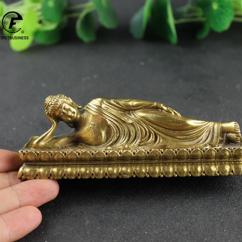 Vintage Gold Brass Sleeping Buddha Figurines Copper Guanyin Ornaments Statue Home Desk Decoration Car Decoration Accessories