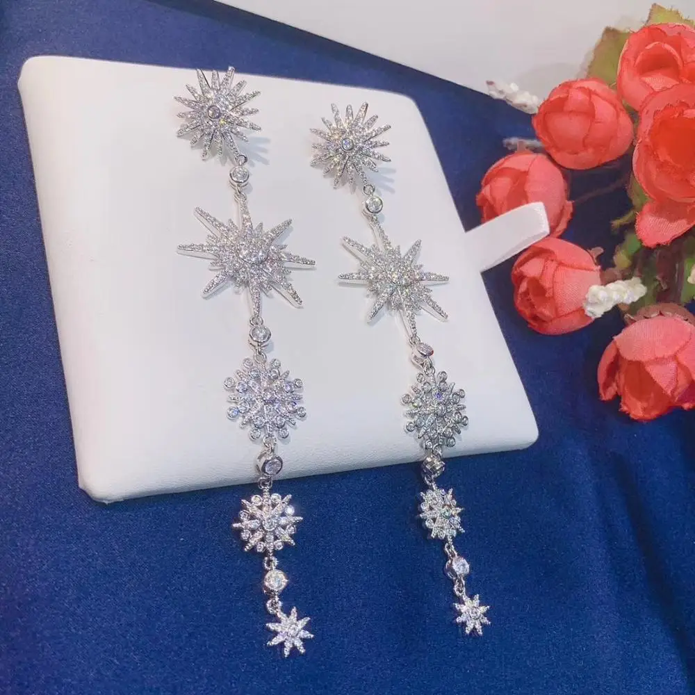 105MM Luxury Famous Full Mirco Paved Micro Zirconia Women Bridal Dress Wedding  Drop Earring Fashion Jewelry E7957