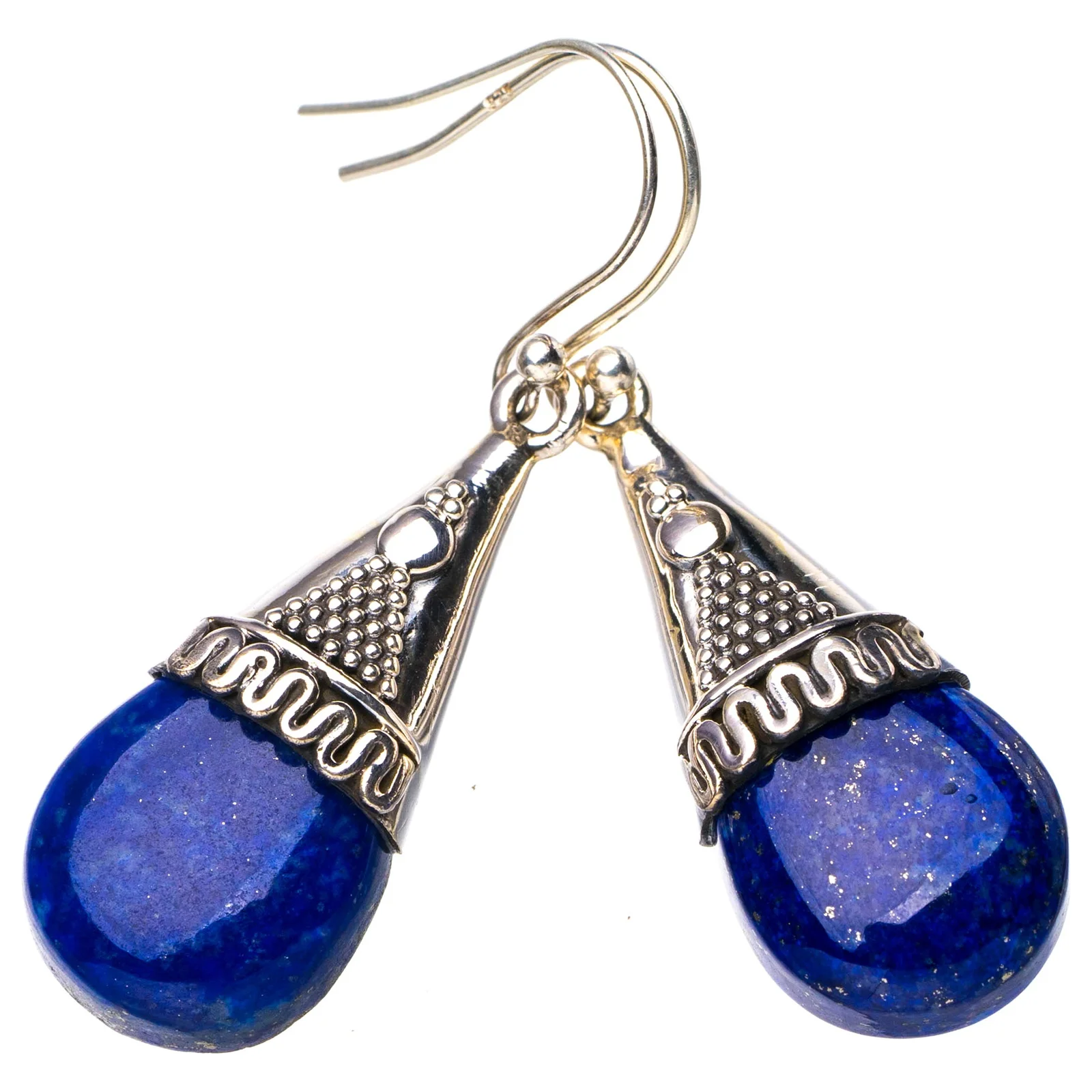 StarGems Natural Lapiz Lazuli Handmade 925 Sterling Silver Earrings 1.75