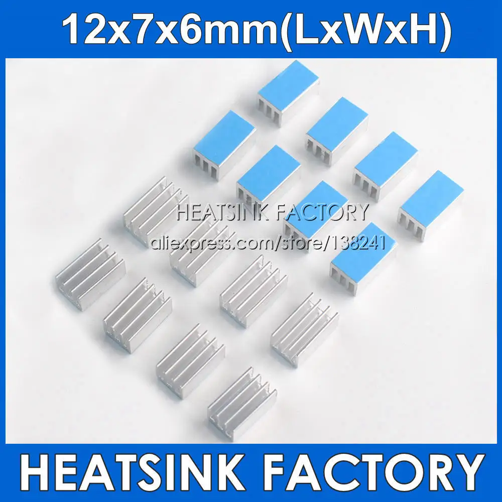 12x7x6mm Mini Aluminum Cooling Heat Sink Heatsink Heatsinks Cooler Radiator With Thermal Double Sided Heat Transfer Tape Pad