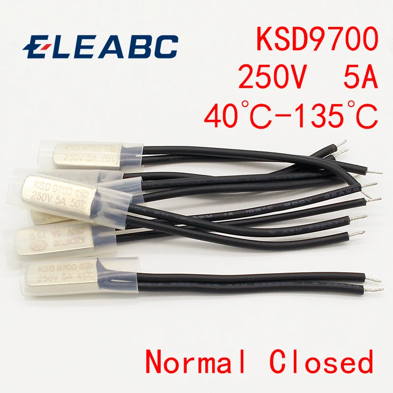 2PCS KSD9700 250V 5A Bimetal Disc Temperature Switch N/C Thermostat Thermal Protector 40-135 degree centigrade