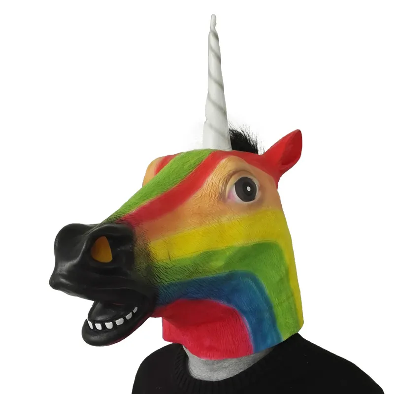 Party Masks Latex Donkey Zebra Horse Rainbow Unicorn Animal Head Mask Creepy Halloween Costume cosplay Theater Prop Novelty