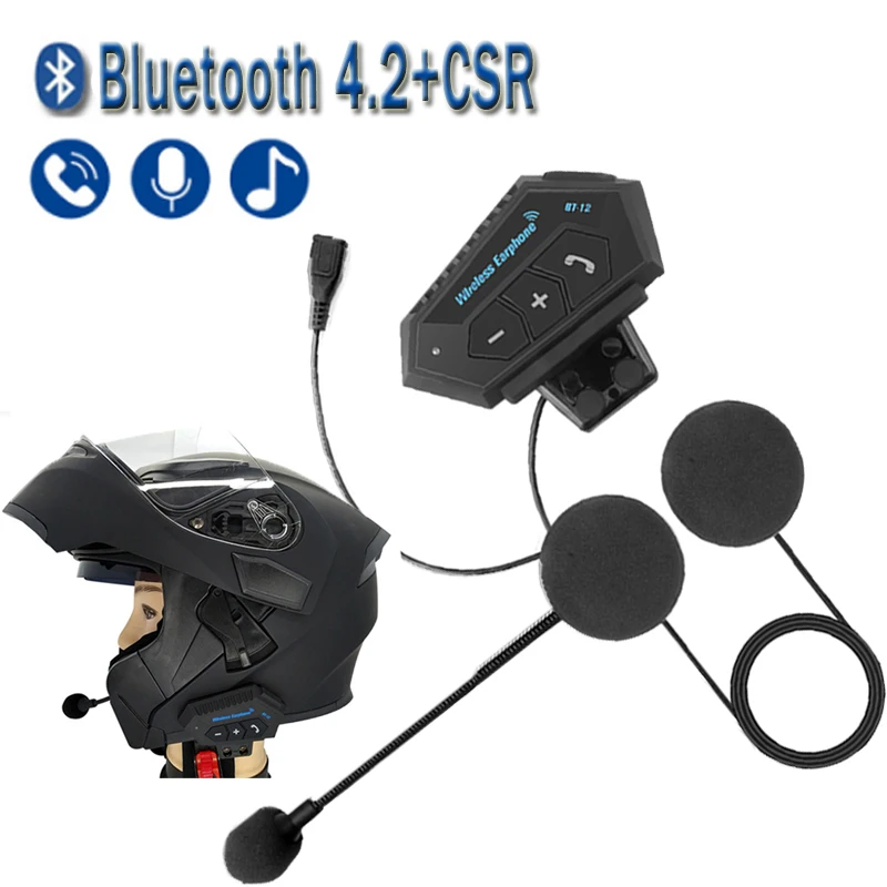 BT12 Moto Helmet Headset bluetooth Wireless Noise cancel Hands Free BT V4.2 Earphone Handsfree With Microphone for Motorcycle