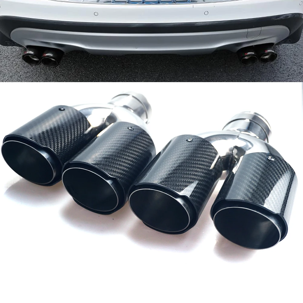 genuine car Auto Accessories double 76mm outlet Real Carbon Fiber Exhaust Pipe Universal Blue plated stainless Muffler Tip pipe
