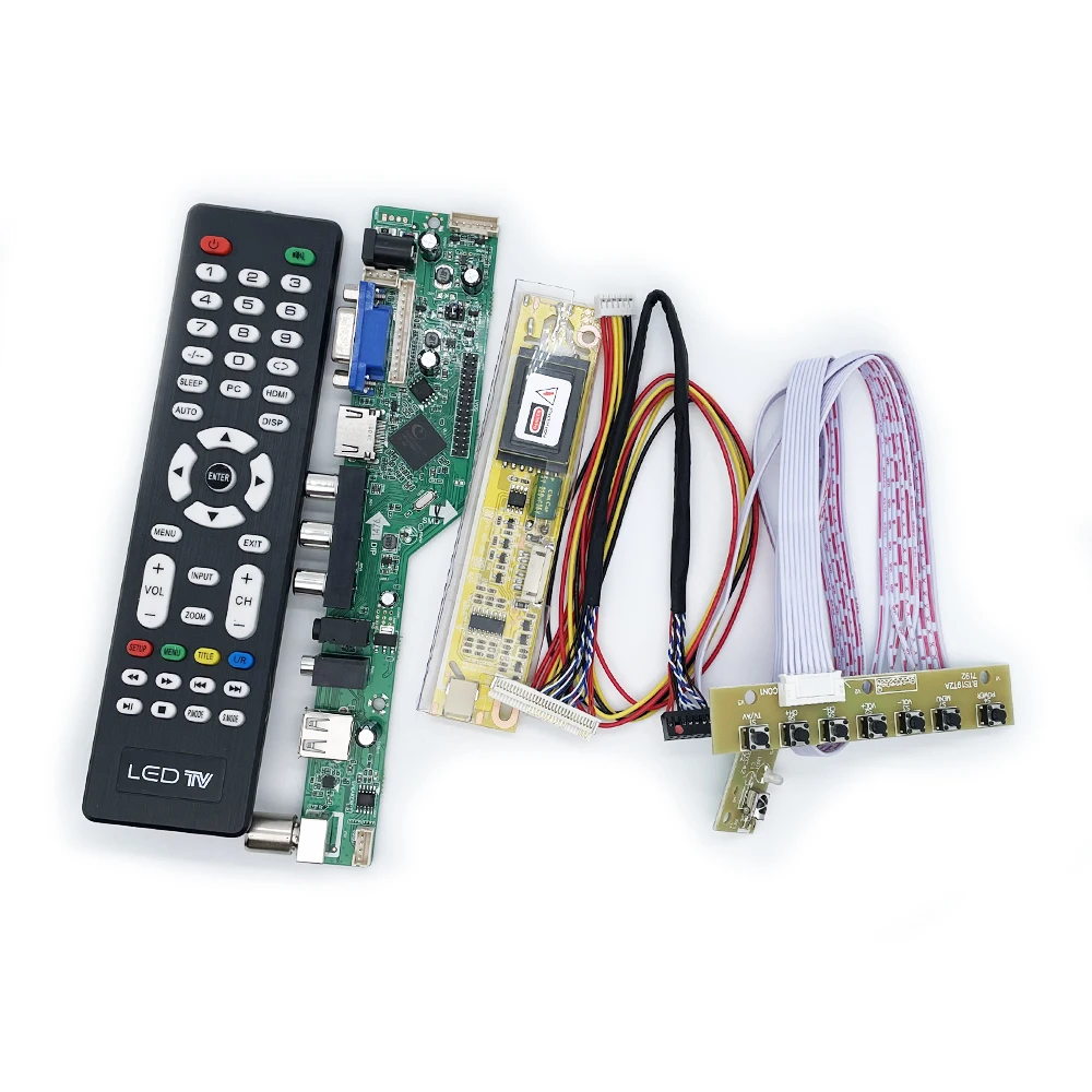 V53 universal lcd led tv controller driver board VGA HD-MI USB TV motherboard analog full kit 30pin 1ch 6bit lvds 1 lamp ccfl