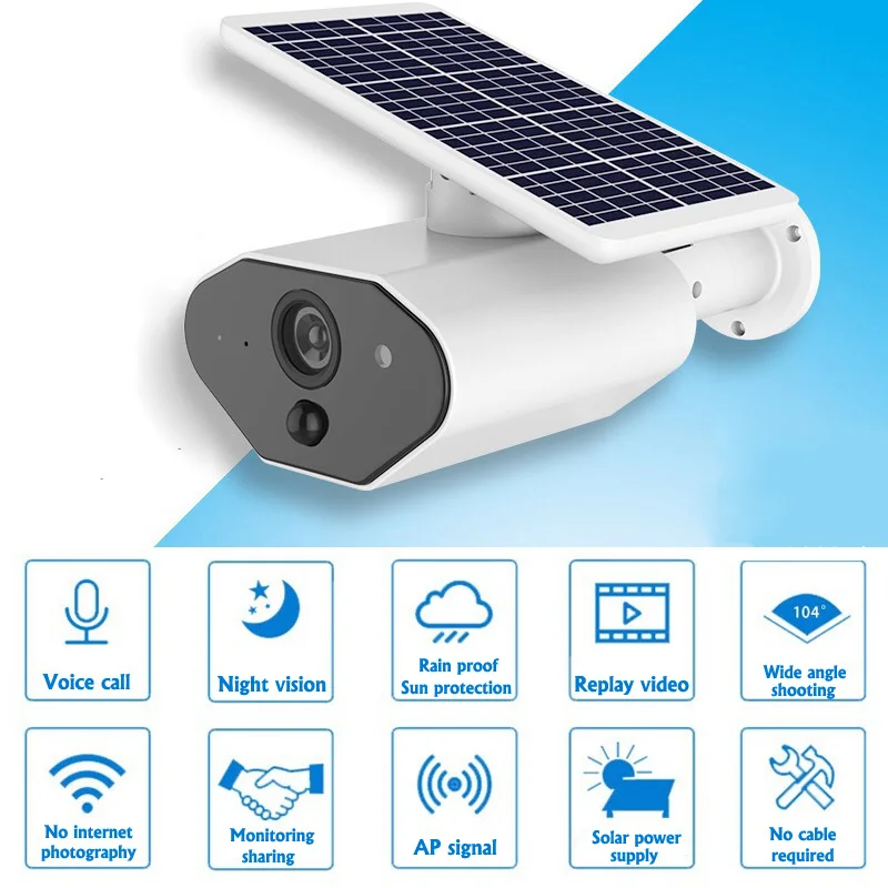 Outdoor Solar Battery WiFi Camera IP65 Waterproof Certified HD 1080p Smart  Wireless Security Camera With Audio Night Vision