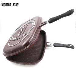 Double Sided Fry Pan, Die-Casting Grill Pan, Non-Stick Baking BBQ, Camping Cooking Tool, Durable Gas Cookware, 36 cm, 40cm