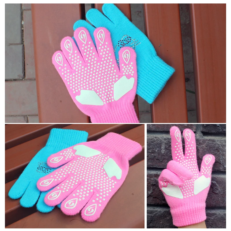 Figure Skating Wrist Gloves Training Warm Hand Protector Thermal Safety For Kids Girl Boy Rhinestone Non-stick 5.0