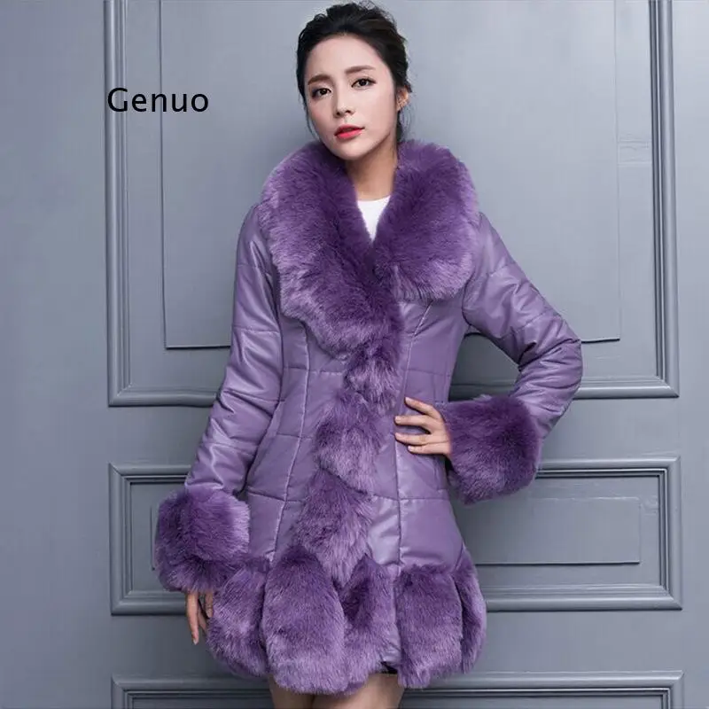 Woman Jacket Long Section of The Winter Faux Fur Coat Fox Fur Pu Leather Female Mink Coat Leather Grass Women Long Coat