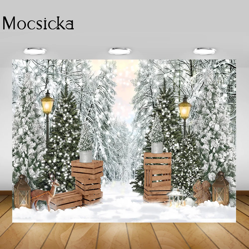 Winter Newborn Birthday Cake Smash Photography Backdrop Frozen Pine Forest Kids Portrait Background Merry Christmas Photo Studio