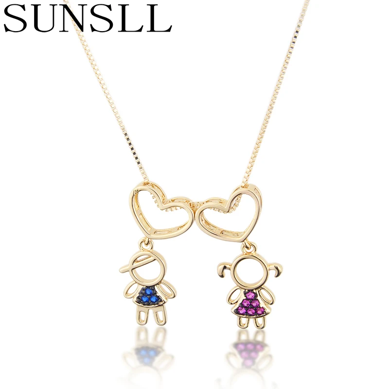 SUNSLL Fashion Gold Plated Copper Necklace Cubic Zirconia Boy Girl Choker For Women Daily Jewelry Chram Pendant Necklace Gifts