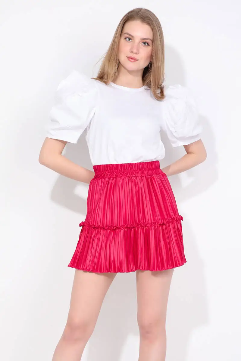 Women's Pink; Pleats Mini Skirt