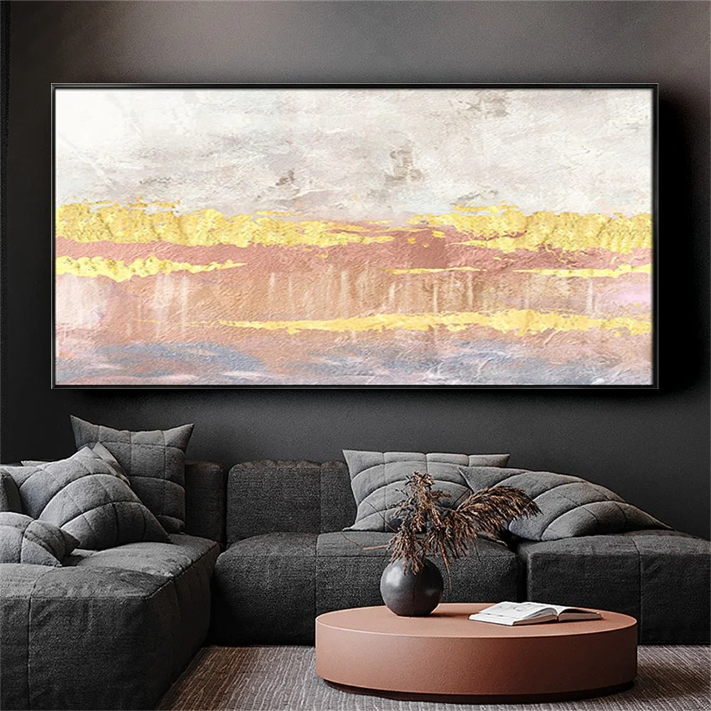 

Hand Painted Oil Painting Abstract Golden and pink texture Canvas wall art Modern home Decor Canvas Paintings Acrylic Mural Art