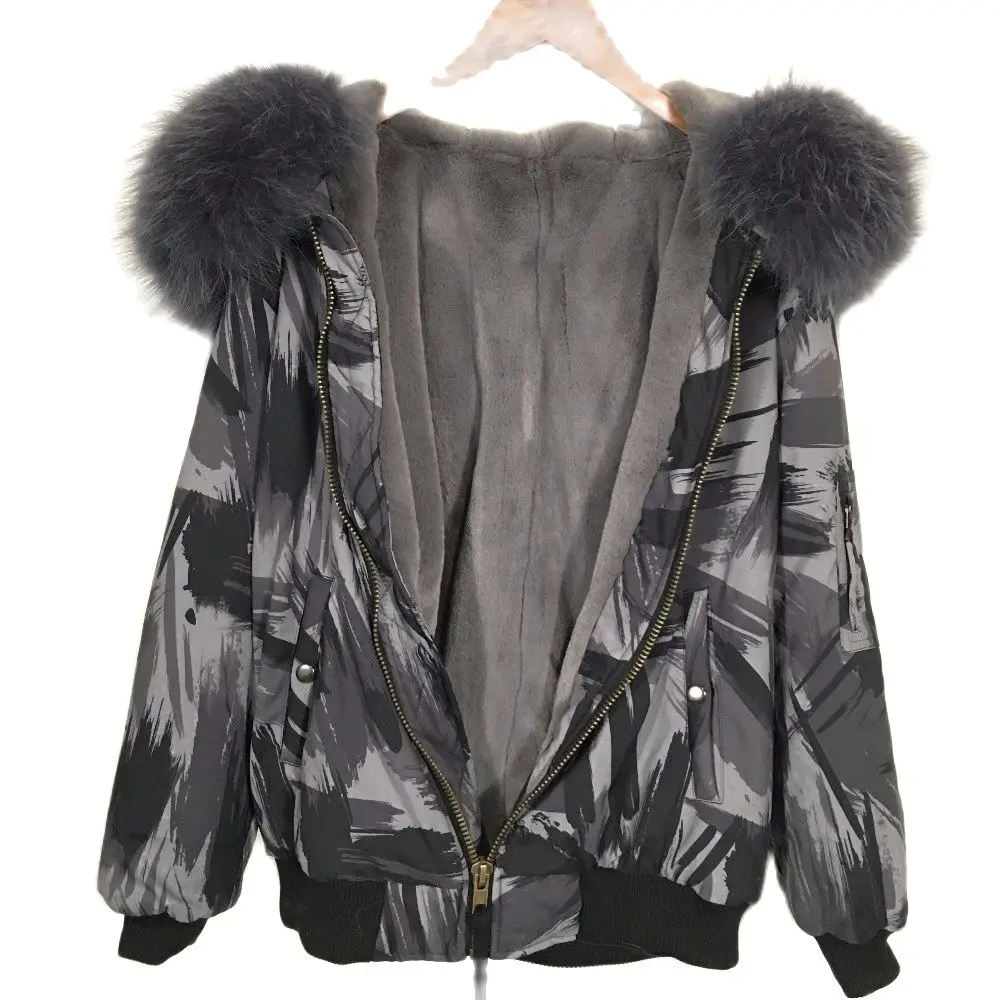 Grey Camouflage Cotton Fabric Jacket Women Grey Faux Lined Factory Direct Selling Mrs Winer Coat