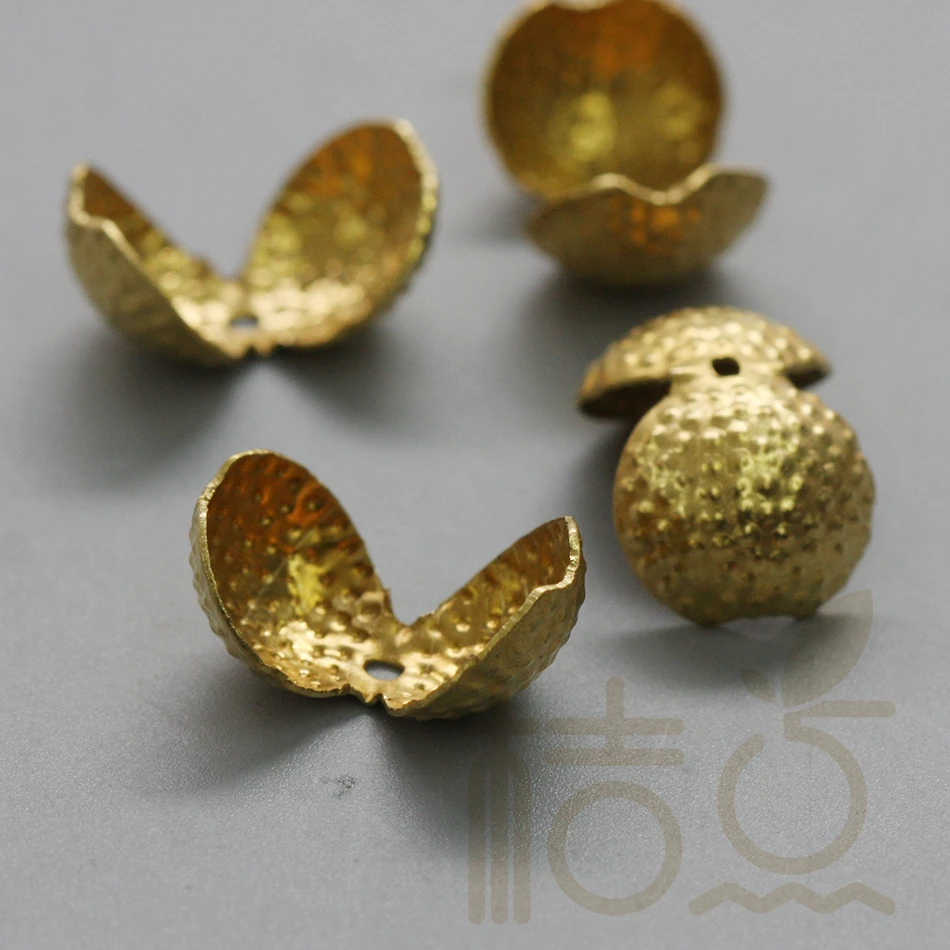 DIY Supply-Solid Brass Finding Textured Clam Shell Bead Tip - 12.1x12.7x9mm (4157C)