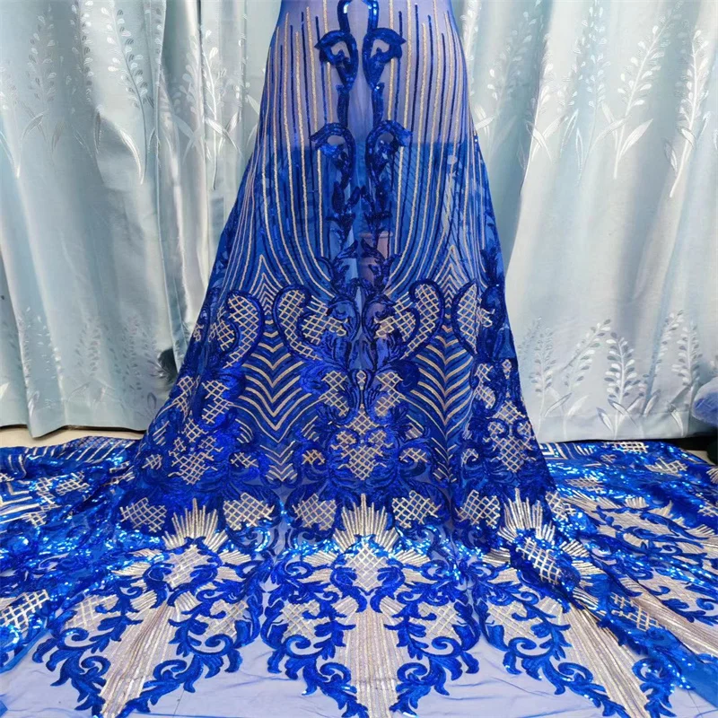 

African Lace Fabric with Sequins 2024 High Quality Elegant Nigerian Net Embroidered French Tulle For Sewing Party Dress 5 Yards