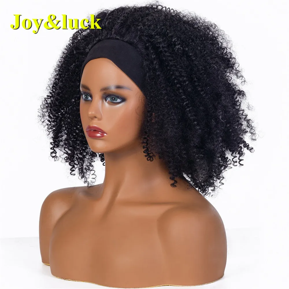 Joy & Luck Wig Ikat Kepala Keriting Afro Pendek Wig Kepala Pembungkus Hitam untuk Wanita Wig Rambut Gaya