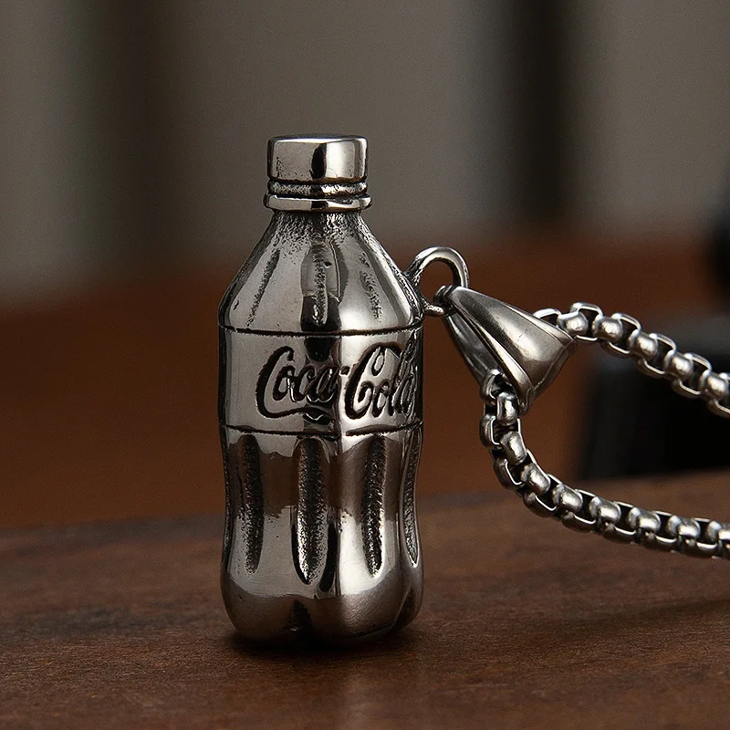 Cool Coke Bottel Pendant Long Chain for Men And Women Fashion Stainless Steel Chain Necklace Punk Biker Jewelry Dropshipping