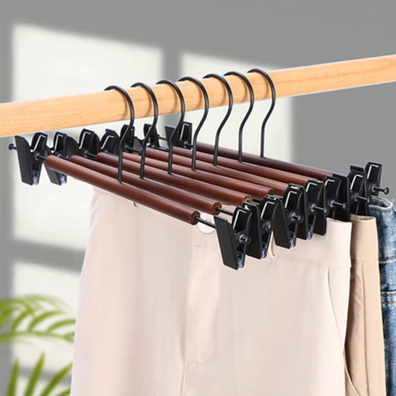 

10pcs/lot Wooden Pants Skirt Slacks Bottoms Hangers with Metal Anti-Wrinkle Clips Premium Retro Finish with 360° Hooks