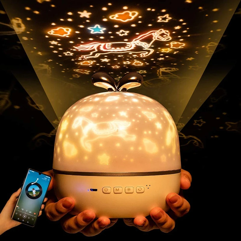 Starry Sky Projector Night Light With Bluetooth Speaker Remote Controller Rechargeable Rotate LED Lamp Colorful Star Kids Gift