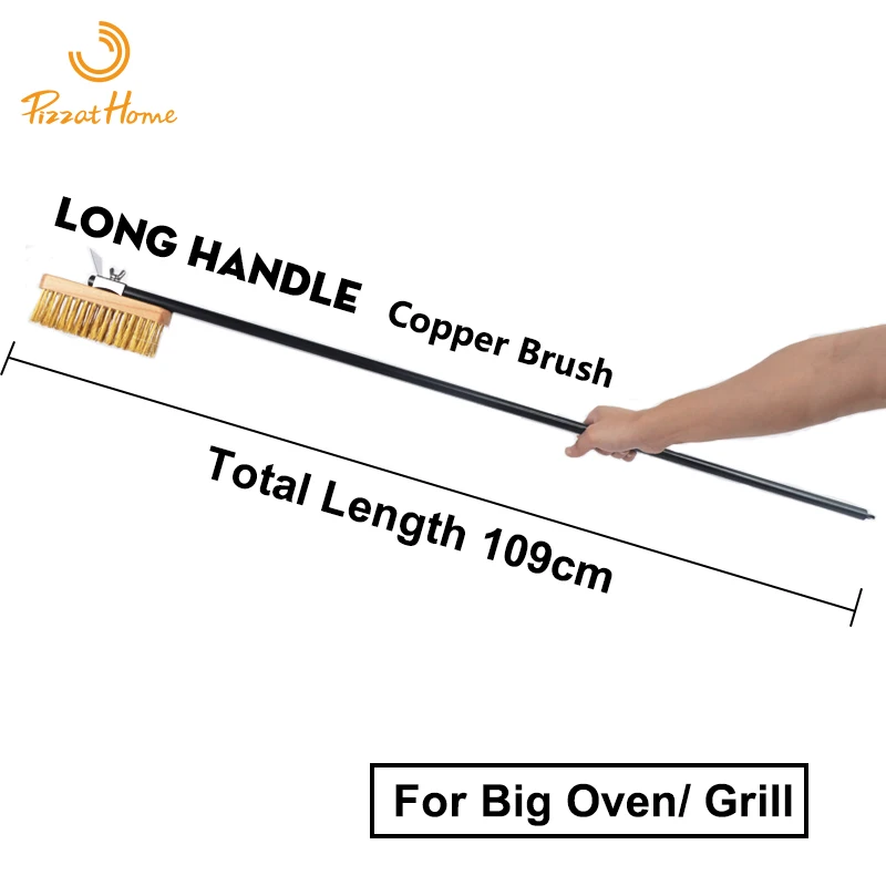 PizzAtHome 43 inch Pizza Oven Commercial Copper Brush Bristle Brass Scraper Grill Cleaning Oven Brush with Aluminium Handle