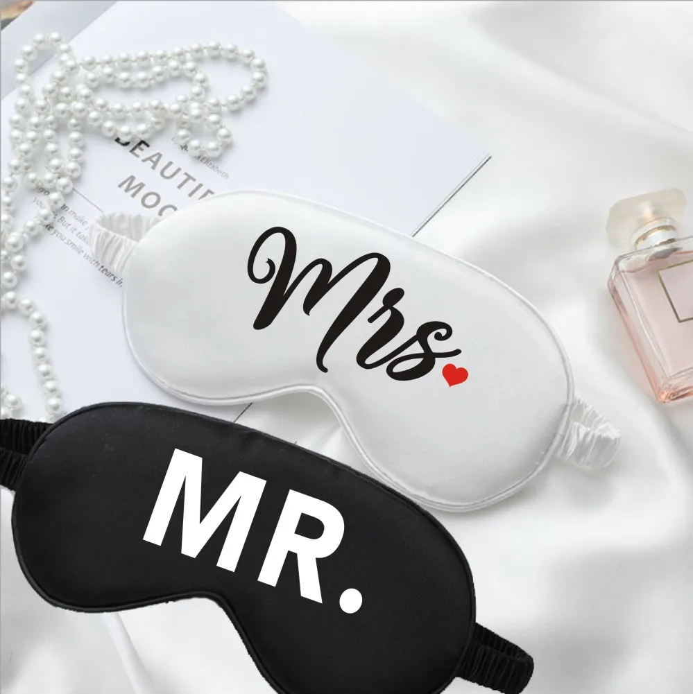 2 Stks/set Mr & Mrs Wedding Slaap Maks Custom Bruid & Bruidegom Slaap Masker Honeymoon Gift Slaap Masker Set Hubby en Wifey Oogmasker