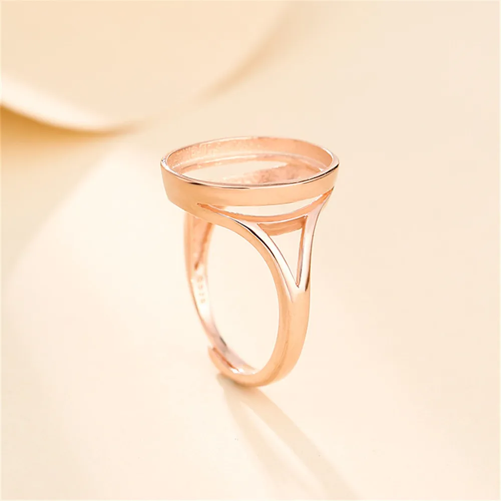 Ring Blank for 6x8mm/7x9mm/8x10mm/9x11mm/10x14mm/12x16mm/13x18mm Oval Cabochons Rose Gold Plated 925 Silver Adjustable Ring