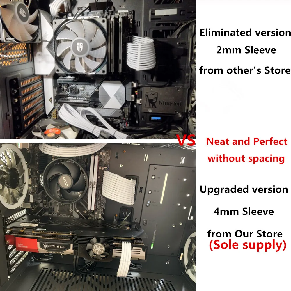 Basic Extension Cable Kit 4mm PET 1pcs 24Pin ATX 1pcs CPU 8Pin 4+4Pin 1pcs GPU 8Pin PCI-E Power Extension Cable