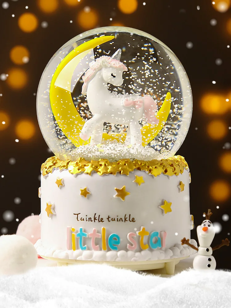 

Projection Glass Crystal Ball Music Box Projection Snowflake Carousel Girl Little Girl Birthday Gift Glowing Unicorn